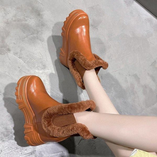 

boots 2021 winter women casual fashion back zipper keep warm platform non-slip slope heel outdoor bare, Black