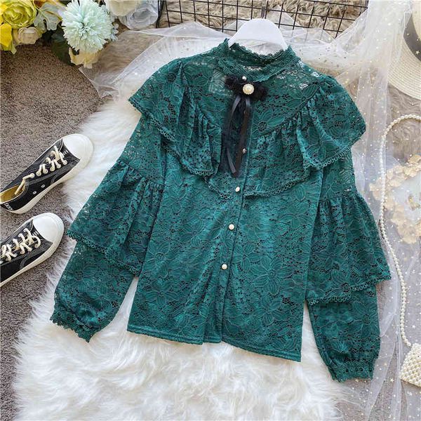 

lace shirt women's spring bow stand collar long sleeve blusas femininas elegante style women blouse 559b 210420, White