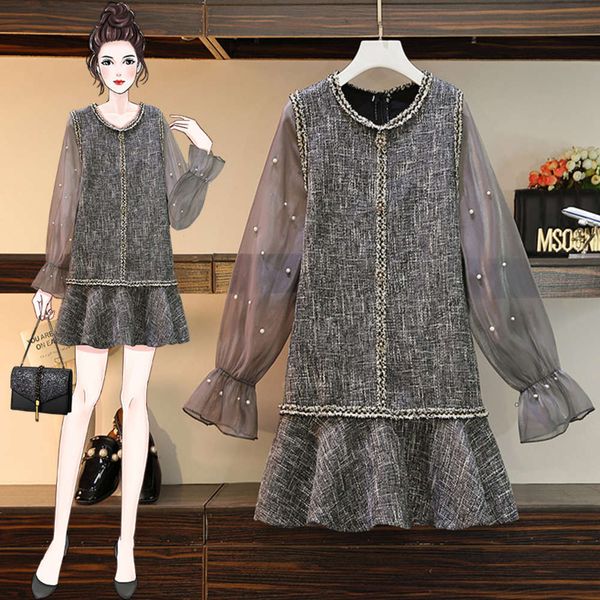 

casual dresses dress spring large size women's fat sister french small fragrance show thin cover belly age reducing foreign style nv8e, Black;gray