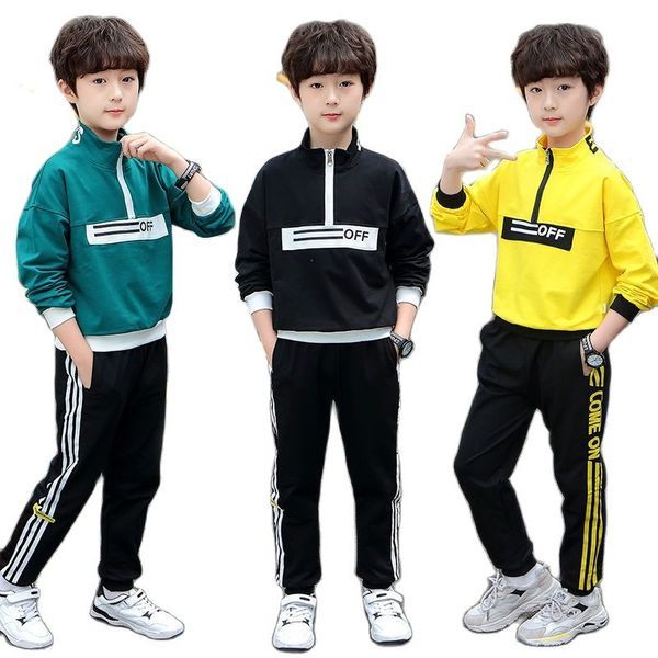 

spring & autumn polyester boy sets new 2021 korean version movement fashion printing 2-piece handsome casual childrens clothing, White
