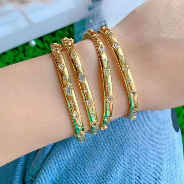 

3pcs gold plated bangle bracelet zircon cz pave star classic bangles fashion for women girls fine jewelry, Golden;silver