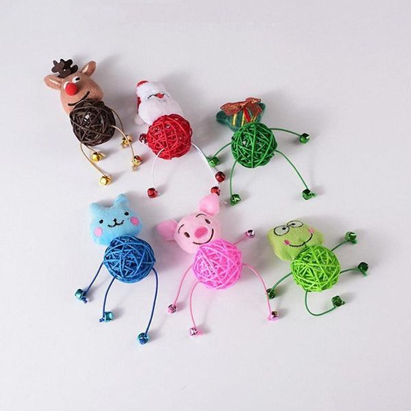 

cat toys christmas toy interactive cartoon funny rattan ball with bell for kitten playing teasing pet supplies