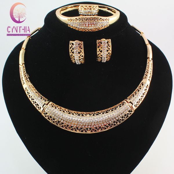 

fashion women 18k gold plated crystal africa dubai wedding party necklace bangle earring ring jewelry set, Black