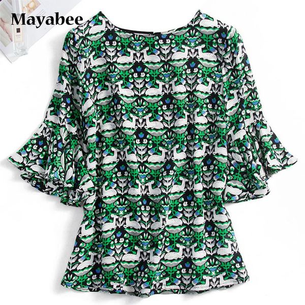 

green spring silk woman ruffled cuffs round neck casual t-shirt 2021 summer style women's, White