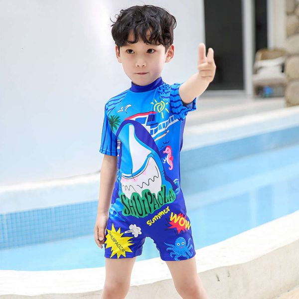 

children's suit children's boy's cartoon shark one piece swimsuit with hat, Black