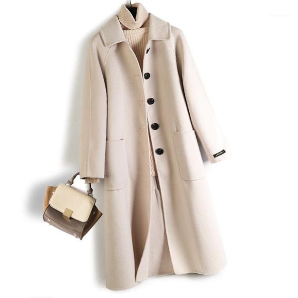 

women's wool & blends medium-long double-sided coat women 2021 autumn winter single breasted jacket female outerwear casaco feminino, Black