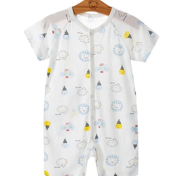 

2021 new vibrant bear newborn baby clothes summer jumpsuit thin short-sleeved romper cotton summer dress free, White