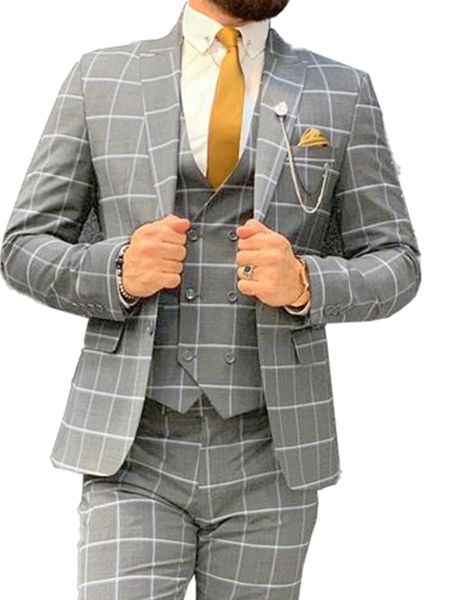 

men's suits & blazers tailor made suit grey windowpane mens jacket and pants vest plaid custom men gray blazer, White;black