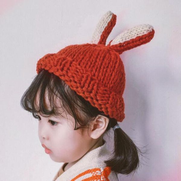 

caps & hats baby cute cotton hat knitted ears hand hook princess ear, Yellow