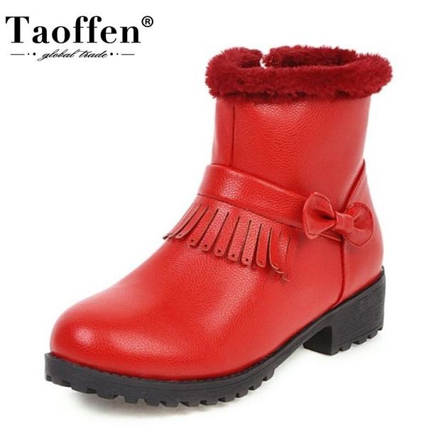 

boots taoffen size 32-43 women ankle round toe butterfly zipper shoes plush fur winter warm party footwear, Black