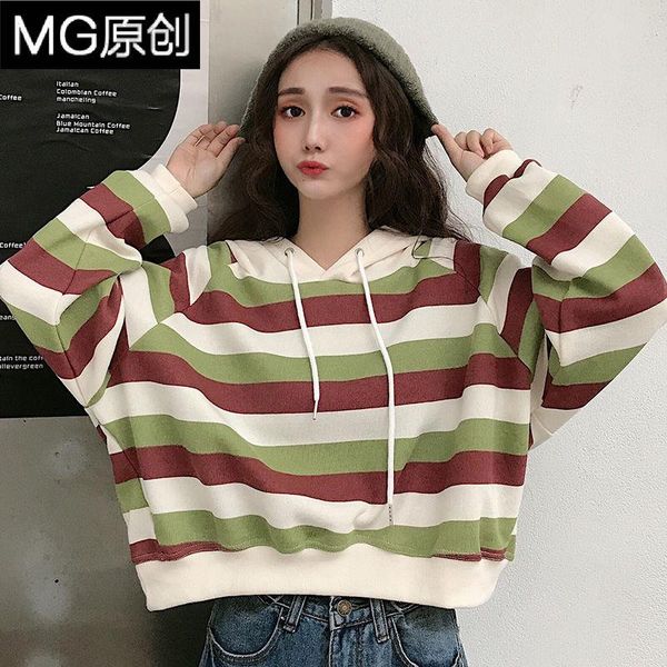 

women's hoodies & sweatshirts 2021 women striped casual streetwear hoodie long sleeve hooded fashion pullover female sweet short loose, Black