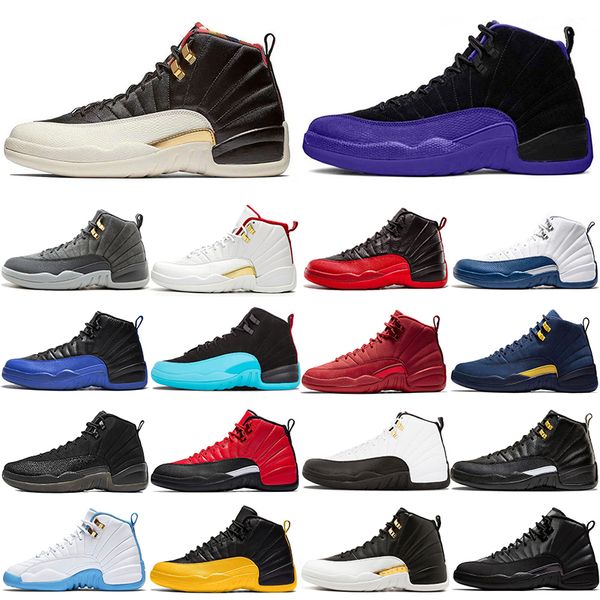 

designer 12s 12 basketball shoes jumpman men flu game o-black black purple wings outdoors trainers sports sneakers size 40-46