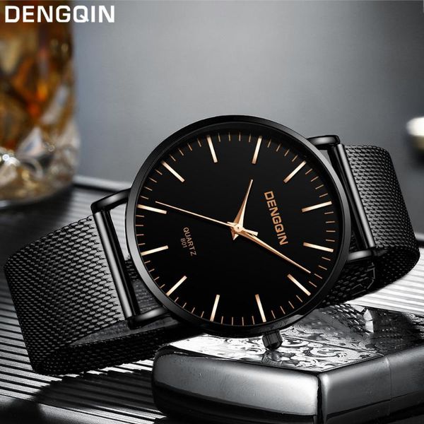 

wristwatches minimalist men fashion ultra thin watches simple business stainless steel mesh belt quartz watch no scale blank dial, Slivery;brown