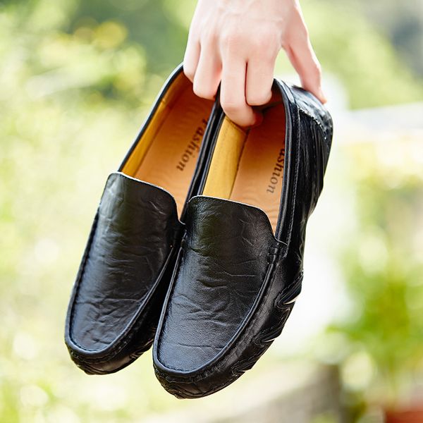 

leisure shoes breathable casual shoes male shoe leather for men sapato masculino zapatos casuales para hombre de cuero, Black