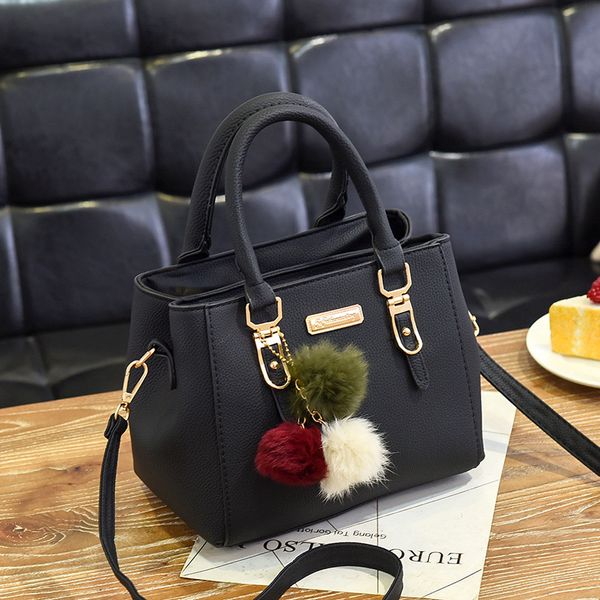 

women beading pendant handbag ladies embossed shoulder messenger bag hairball bags, Black;red