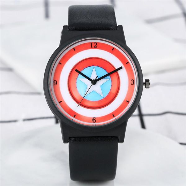 

wristwatches fashion mens watch quartz analog u.s. captain's shield pattern soft black pu leather band montre homme erkek kol saati, Slivery;brown
