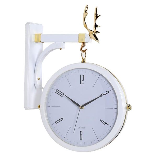 

wall hanging clock double side quartz metal deer watch decoration living room horloge clocks