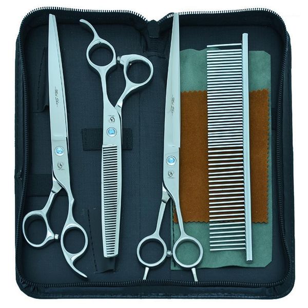 

8.0" big dogs grooming shears set with forceps japanese steel pets cutting thinning scissors curved tijeras dog suppliers b0042a1