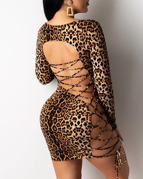 

factorywx8y selling super nightclub leopard print open better back lace up short dress, White;black