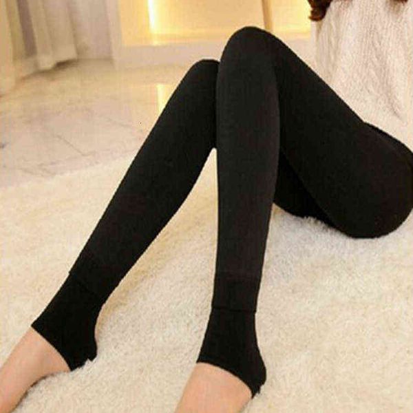 

women's leggings v200g autumn and winter plush thickened pearl veet seamls outer wear women's foot legging's pants, Black