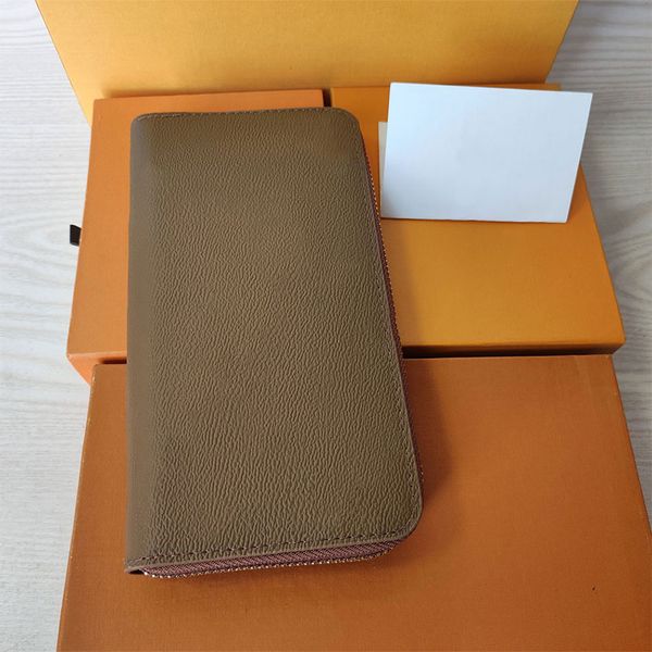 

6 colors designer wallets holders letter design fashion single zipper men women leather wallet lady ladies long with orange box card 60017 g, Red;black