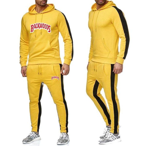 

men's hoodies & sweatshirts spring/fall sportswear hoodie and sweatpants two-piece set + letter print casual large pocket solid color m, Black