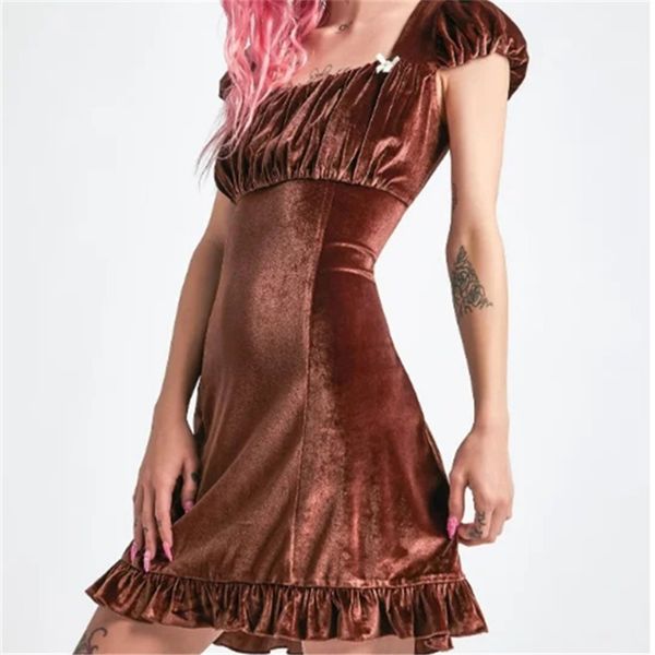 

dress in collar spring solid vintage velvet waist comfortable a line female short, Black;gray