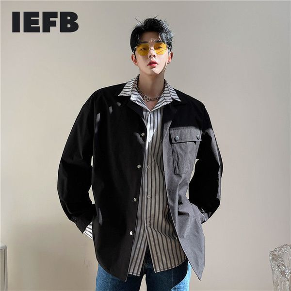 

iefb men's wear fake two-piece patchwork workwear long sleeve shirt spring oversized single breasted blouse 9y6113 210524, White;black