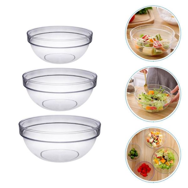 

bowls 3pcs fruit household salad multipurpose tableware (transparent)