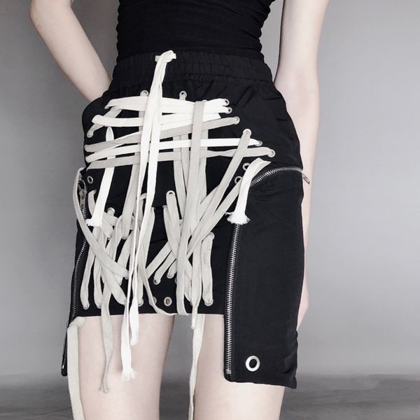 

skirts irregular drawstring lace up women high waist zipper street short mini skirt autumn fashion tide 5zlb, Black
