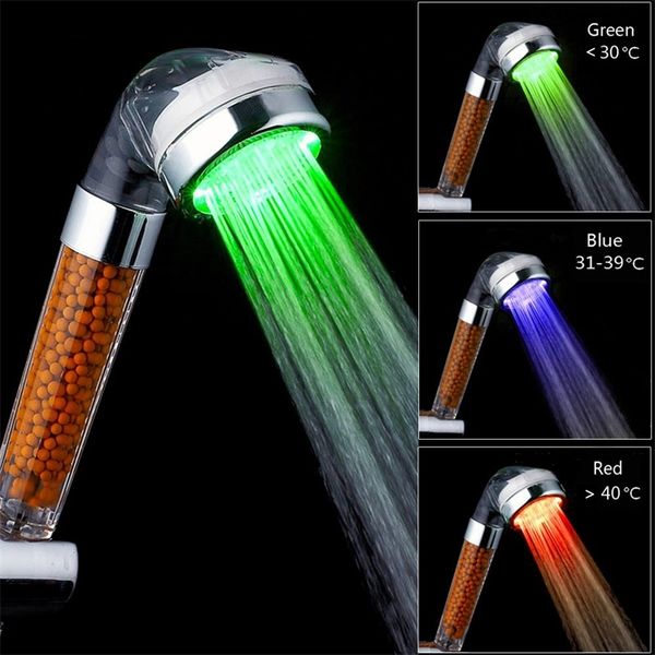 LED Banyo 3/7 renkler Değişiklikler Duş Başlığı Yüksek Basınçlı Su Tasarrufu Yağış Anyon Sıcaklık Kontrolü Spa Douche 210724