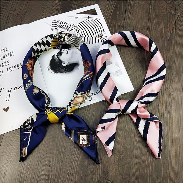 

scarves 2021 fashion flow cute scarf designed for business party women's the four seasons imitated silk satin striped turban, Blue;gray