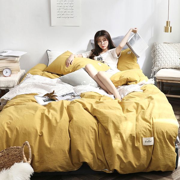 

washed piece set of , pure color, simple warm, all cotton bed set, sheet and fitted sheet, four seasons