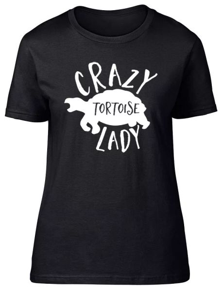 

crazy tortoise lady womens ladies fitted short sleeve t-shirt, White;black