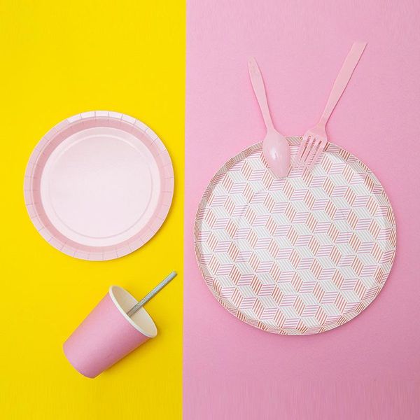 

disposable dinnerware 40pcs/set pink theme tableware set paper cups plates wedding birthday party decor baby shower supplies