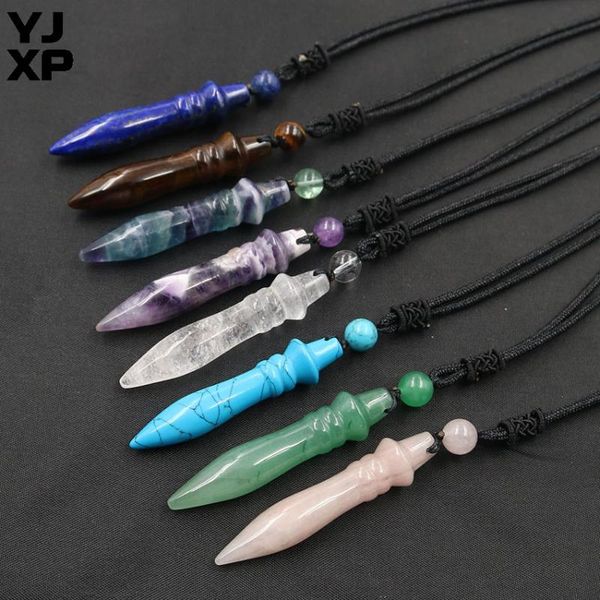 

pendant necklaces yjxp unique pharaoh scepter rope chain necklace with round beads natural crystal stone statement charms jewelry, Silver