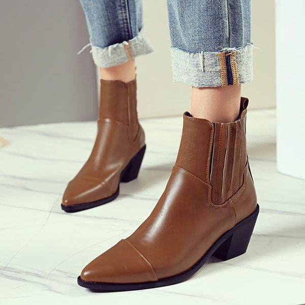 

boots women pointed toe ankle for short plush winter shoes botas mujer, Black