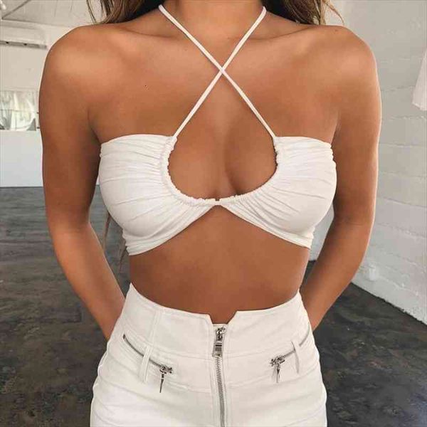 

summer clothes criss cross women tank sling basic bow tie crop hollow pure chest club tube street, White