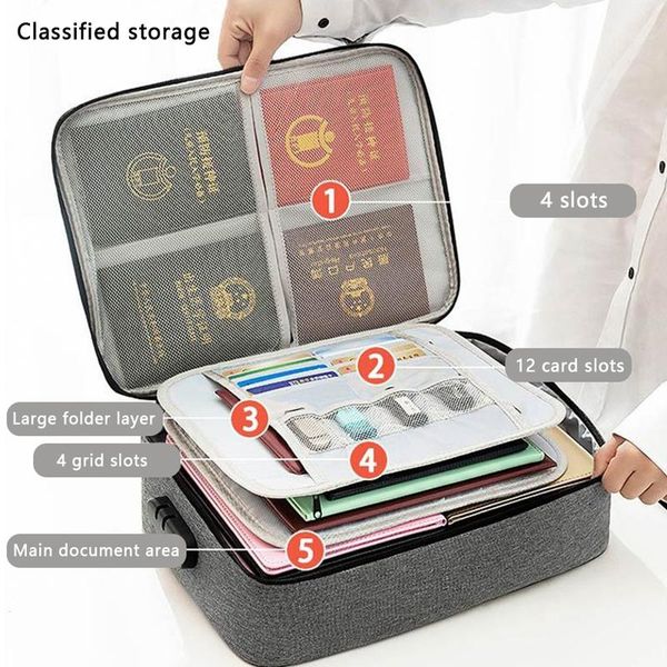 

3colors large document bag creative multifunction file folder travel passport card household password storage box 1/2/3layer bags