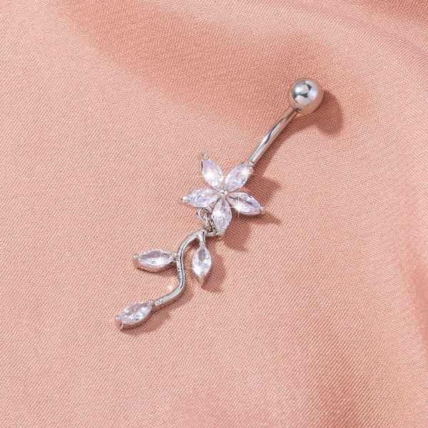 

pentagram flower zircon nail leaf navel ring human body puncture jewelry, Silver