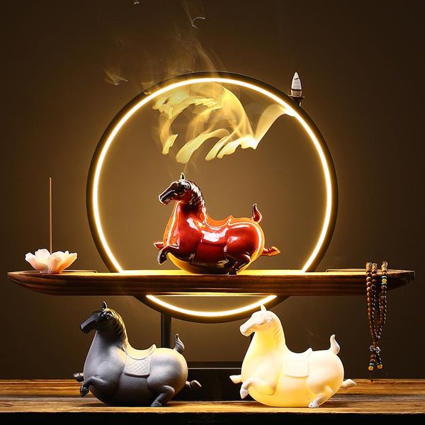 

fragrance lamps porcelain 40cm horse luminescent incense burner animal ceramic censer japanese retro style feng shui home decor