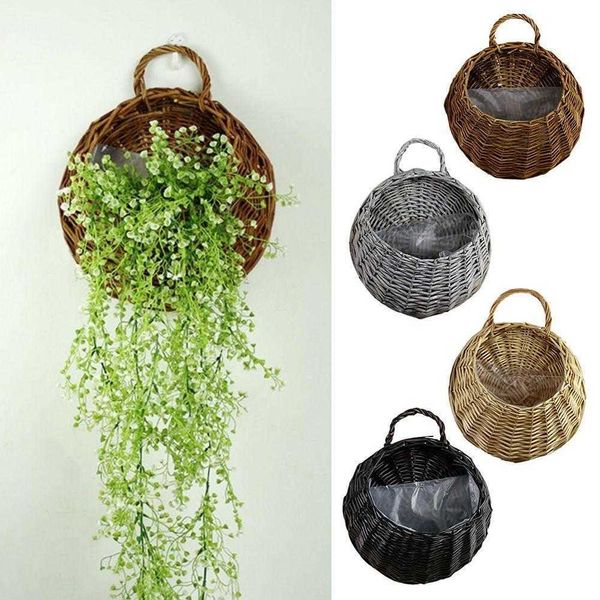 1 pc tamanho grande jardim parede flor de flores feitos artesanais pendurar rústico rattan flowerpot cesta ninho pássaros vime cesta 210615