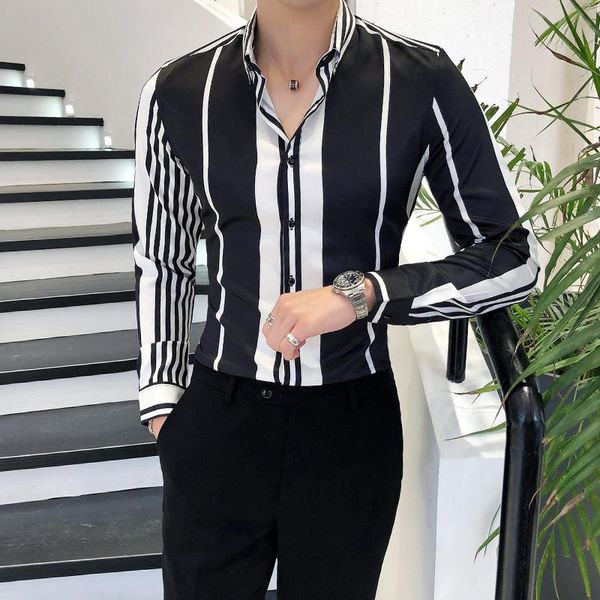 

men's casual shirts british style camiseta masculina fashion spring autumn shirt men long sleeve slim fit striped business mens 2xl, White;black