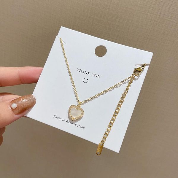 

chains heart shaped necklace women titanium steel clavicle link chain necklaces female simple zircon pendants gold color party collares, Silver