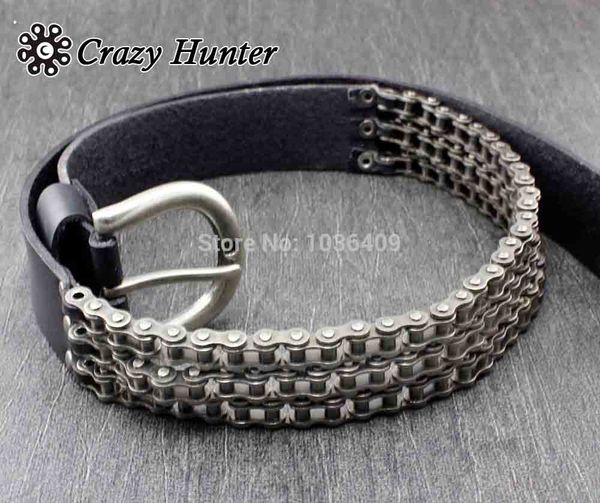 

heavy motorcycle chain genuine leather belt for men biker rocker punk, Silver