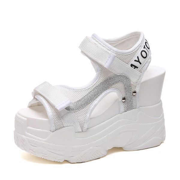 

womens sandals platform rome hook loop 2021 white shoes female summer casual lady 11cm high wedge womans, Black