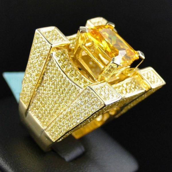 

wedding rings 2021 fashion gold colors classic men's punk style hip hop ring males man champagne zircon finger for men women jewelry, Slivery;golden