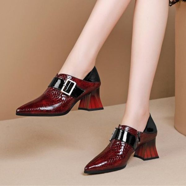 

dress shoes arrival women prom party pumps spring summer point toe vintage genuine leather brand woman, Black