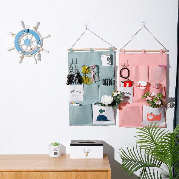 

storage bags 7 pockets wall hanging cotton linen sundries wardrobe organizer kitchen deskbox