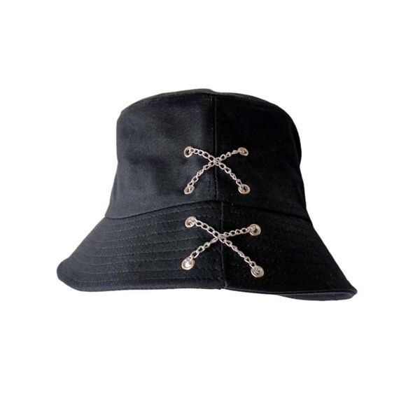 

wide brim hats women's bucket hat men and women summer cap metal chain fisherman visor hip hop street personality, Blue;gray